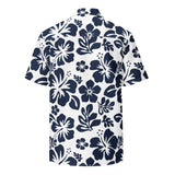 Navy Blue and White Hawaiian Print Aloha Shirt - Extremely Stoked