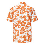 Orange and White Hawaiian Print Aloha Shirt - Extremely Stoked