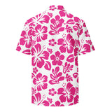 Hot Pink and White Hawaiian Print Aloha Shirt - Extremely Stoked