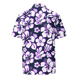 Navy Blue, White and Purple Hawaiian Aloha Shirt - Extremely Stoked