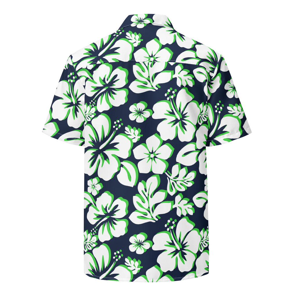Navy Blue, White and Lime Green Hawaiian Aloha Shirt Navy Blue, White and Lime Green Hawaiian Aloha Shirt