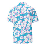 Aqua Blue, White and Pink Hawaiian Aloha Shirt