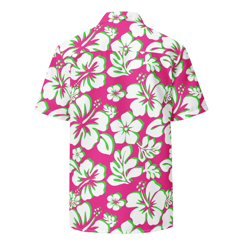 Hot Pink, White and Lime Green Hawaiian Aloha Shirt