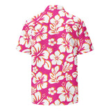 Hot Pink, White and Orange Hawaiian Aloha Shirt - Extremely Stoked