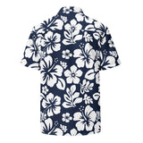 White and Navy Blue Hawaiian Print Aloha Shirt – Eco Apparel by Extremely Stoked®