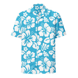 White and Aqua Blue Hawaiian Print Aloha Shirt - Extremely Stoked