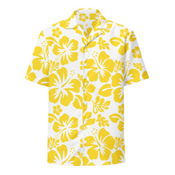 Yellow and White Hawaiian Print Aloha Shirt