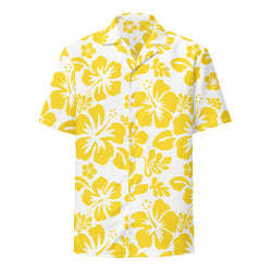 Yellow and White Hawaiian Print Aloha Shirt - Extremely Stoked