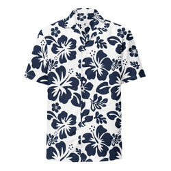 Navy Blue and White Hawaiian Print Aloha Shirt - Extremely Stoked