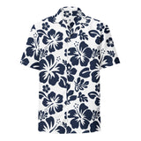 Navy Blue and White Hawaiian Print Aloha Shirt - Extremely Stoked
