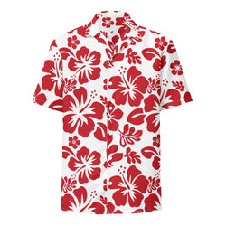 Red and White Hawaiian Print Aloha Shirt