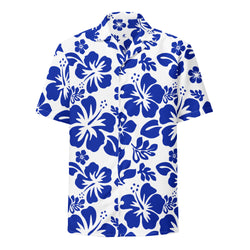 Royal Blue and White Hawaiian Print Aloha Shirt
