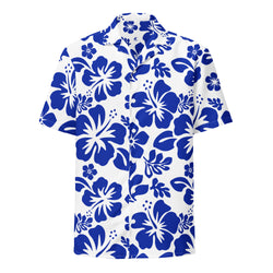 Royal Blue and White Hawaiian Print Aloha Shirt - Extremely Stoked