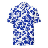 Royal Blue and White Hawaiian Print Aloha Shirt - Extremely Stoked