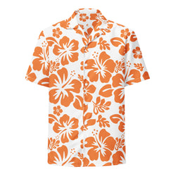 Orange and White Hawaiian Print Aloha Shirt