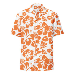Orange and White Hawaiian Print Aloha Shirt - Extremely Stoked