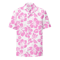 Pink and White Hawaiian Print Aloha Shirt - Extremely Stoked