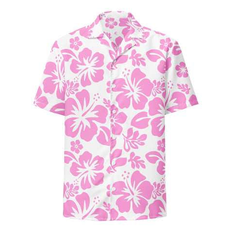 Pink and White Hawaiian Print Aloha Shirt - Extremely Stoked