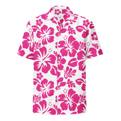 Hot Pink and White Hawaiian Print Aloha Shirt