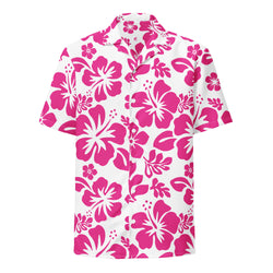 Hot Pink and White Hawaiian Print Aloha Shirt - Extremely Stoked