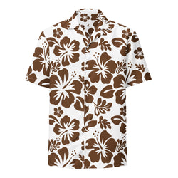 Brown and White Hawaiian Print Aloha Shirt