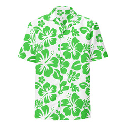 Lime Green and White Hawaiian Print Aloha Shirt