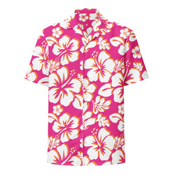 Hot Pink, White and Orange Hawaiian Aloha Shirt