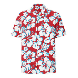 Red, White and Aqua Blue Hawaiian Aloha Shirt