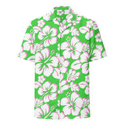 Lime Green, White and Pink Hawaiian Aloha Shirt