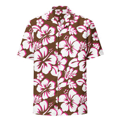 Brown, White and Hot Pink Hawaiian Aloha Shirt
