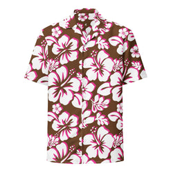 Brown, White and Hot Pink Hawaiian Aloha Shirt - Extremely Stoked