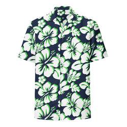 Navy Blue, White and Lime Green Hawaiian Aloha Shirt