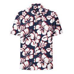 Red, White and Blue Hawaiian Print Aloha Shirt – Eco Apparel by Extremely Stoked®