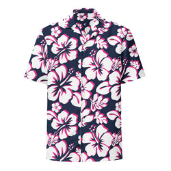 Navy Blue, Hot Pink and White Hawaiian Print Aloha Shirt – Eco Apparel by Extremely Stoked®
