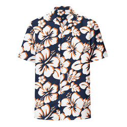 Navy Blue, White and Orange Hawaiian Print Aloha Shirt – Eco Apparel by Extremely Stoked®