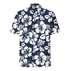 White and Navy Blue Hawaiian Print Aloha Shirt – Eco Apparel by Extremely Stoked®