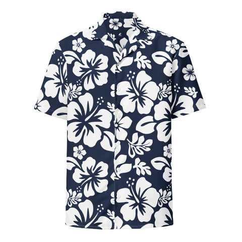 White and Navy Blue Hawaiian Print Aloha Shirt – Eco Apparel by Extremely Stoked®