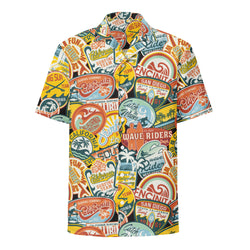 Vintage Surf Stickers Hawaiian Print Aloha Shirt – Eco Apparel by Extremely Stoked®