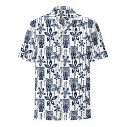 Navy Blue and White Vintage Tiki Hawaiian Print Aloha Shirt – Eco Apparel by Extremely Stoked®