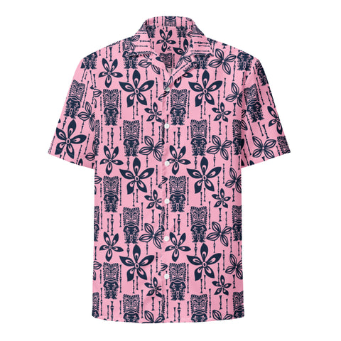Pink and Navy Blue Vintage Tiki Hawaiian Print Aloha Shirt – Eco Apparel by Extremely Stoked®