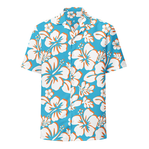 Aqua Blue, Orange and White Hawaiian Print Aloha Shirt – Eco Apparel by Extremely Stoked®