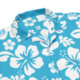 White and Aqua Blue Hawaiian Print Aloha Shirt - Extremely Stoked
