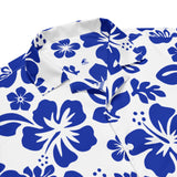 Royal Blue and White Hawaiian Print Aloha Shirt - Extremely Stoked