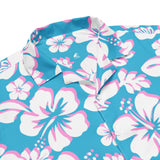 Aqua Blue, White and Pink Hawaiian Aloha Shirt