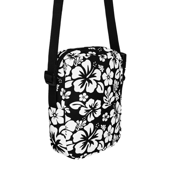 Black and White Hawaiian Flowers Crossbody Bag - Beach & Surf Style by Extremely Stoked®