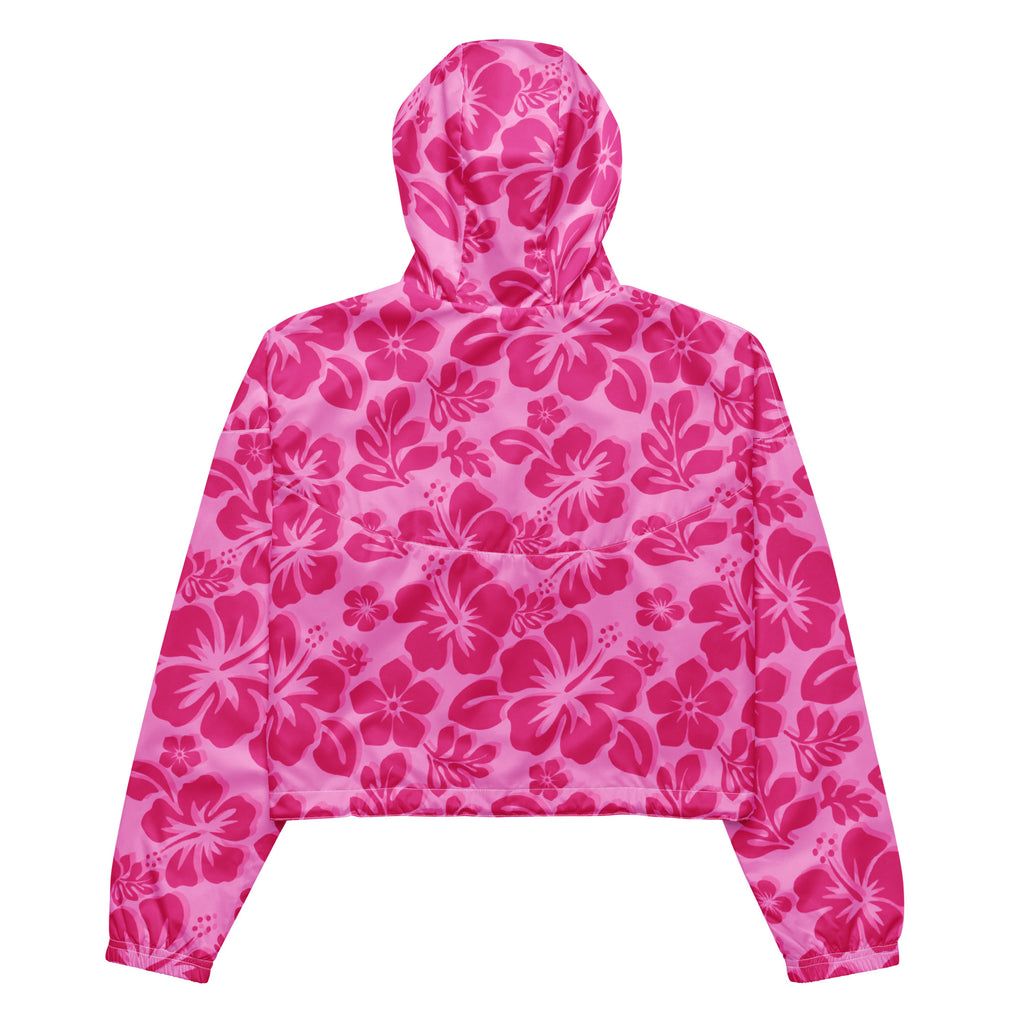 Raspberry Pinks Hawaiian Flowers Cropped Windbreaker | Aloha Raspberry Pinks Hawaiian Flowers Cropped Windbreaker | Aloha