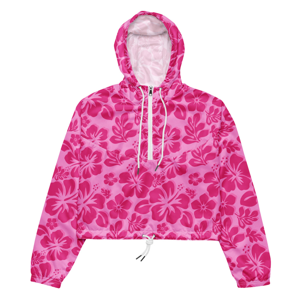 Raspberry Pinks Hawaiian Flowers Cropped Windbreaker | Aloha
