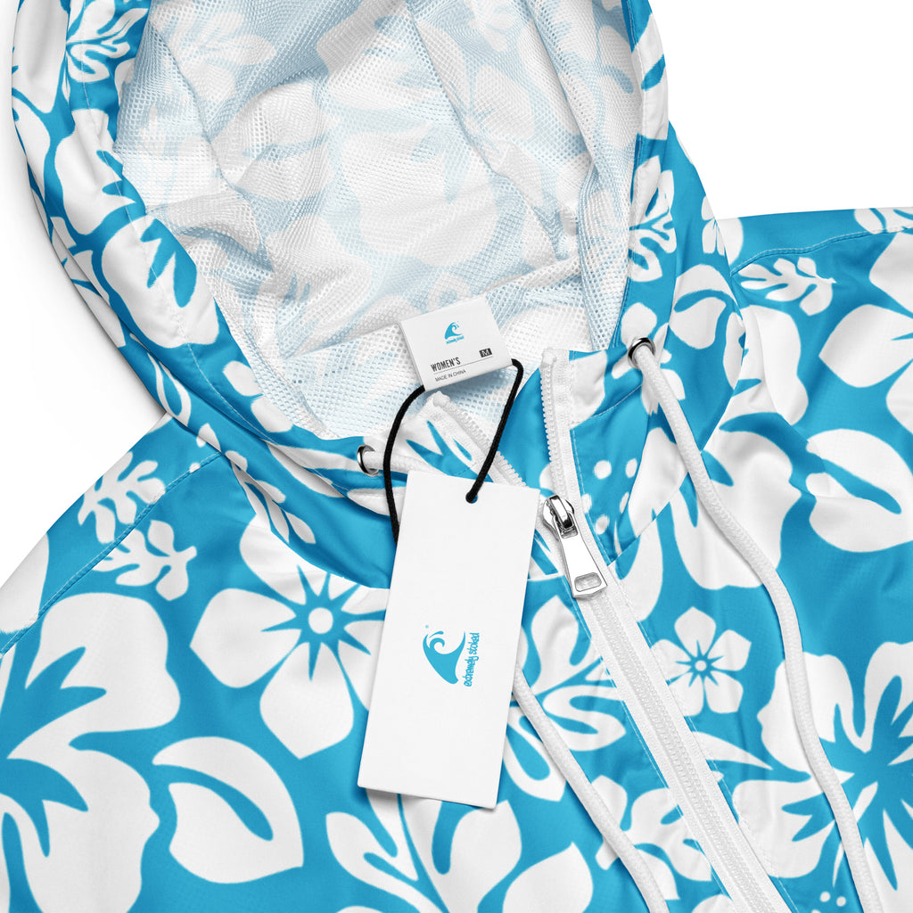 【BAON】[unisex] Winka Clr Summer String Cropped Wind Jumper Women's Aqua and White Hawaiian Flowers Cropped Windbreaker