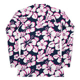 Navy Blue, Hot Pink and White Hawaiian Print Women's Rash Guard - Extremely Stoked