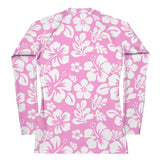 Pink and White Hawaiian Print Women's Rash Guard - Extremely Stoked